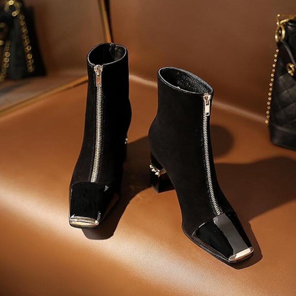 XINIUNIU Women's Ankle Block Chunky Heel Boots